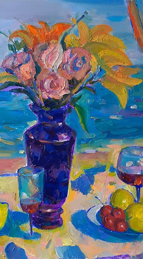 Still Life against the Background of the Sea by Peter Tovpev