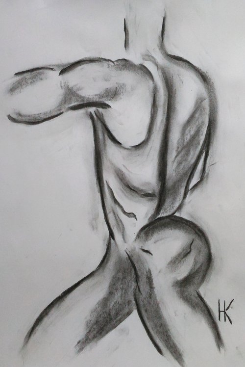 Man Nude charcoal artwork by Halyna Kirichenko