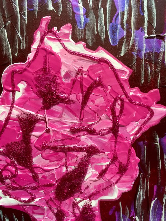 Queen #90 on Burgundy with metallic silver raining Marble pattern sprinkled with stardust, inspired by Queen Elizabeth II