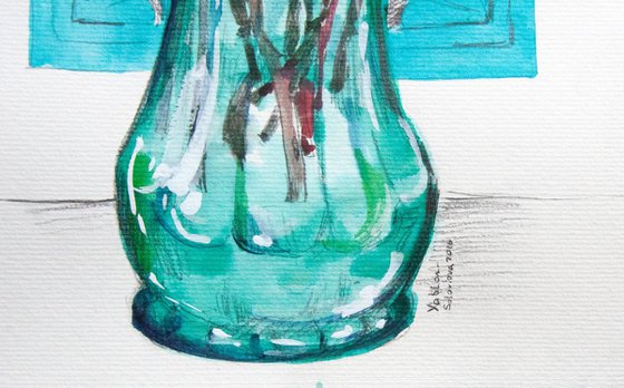 Garden roses in the green vase sketch #3