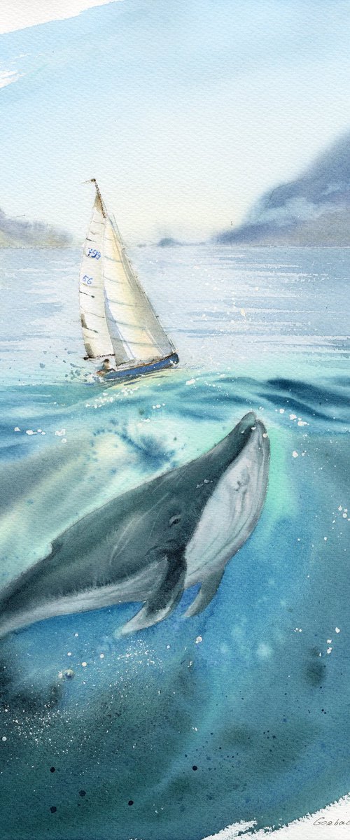 Whale and sailboat by Eugenia Gorbacheva