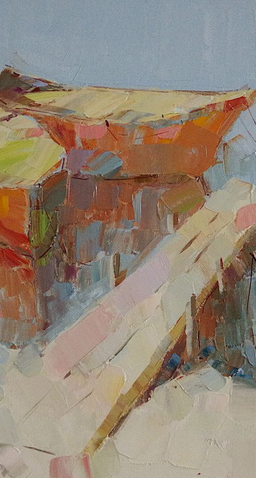 Rowboats, Original oil painting  Handmade artwork One of a kind by Vahe Yeremyan