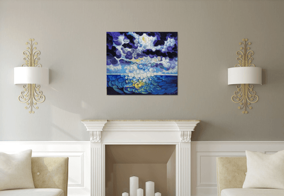 Full Moon (80x90cm, cubism, oil painting, ready to hang)