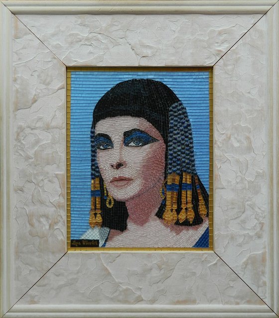 Elizabeth Taylor as Cleopatra - Original, unique,  miniature glass tesserae mosaic portrait