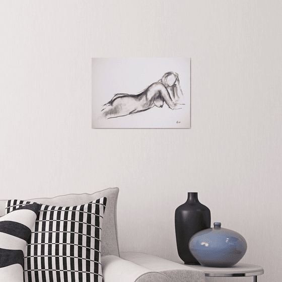 Nude in charcoal. 31. Black and white minimalistic female girl beauty body positive