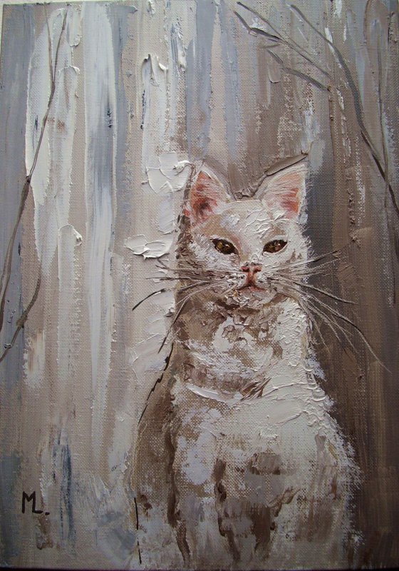 " SIMPLE BEAUTY ... " CAT original painting palette knife GIFT MODERN URBAN ART OFFICE ART DECOR HOME DECOR GIFT IDEA