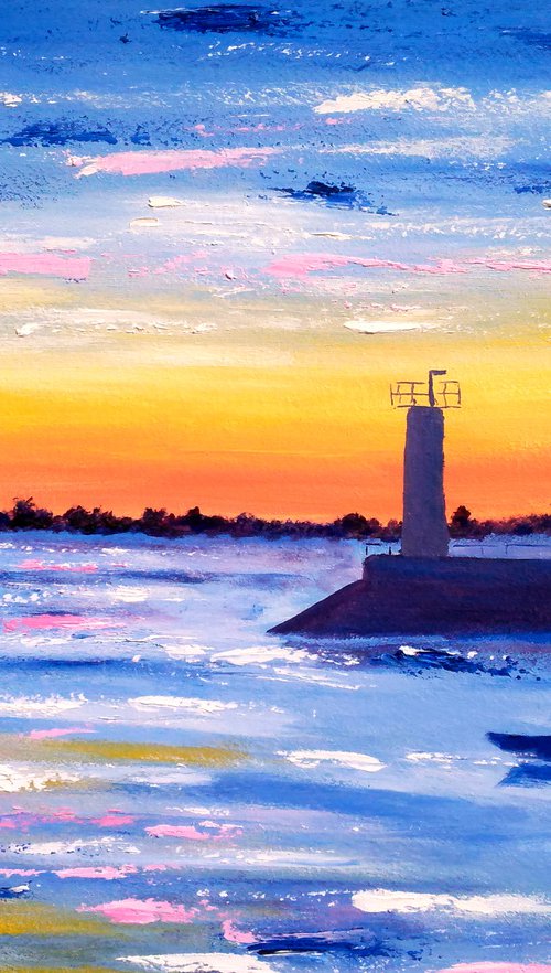 Lighthouse original oil painting by Halyna Kirichenko