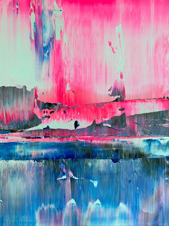 "From The Ice Age To The Pink Age" - FREE USA SHIPPING - Original PMS Abstract Acrylic Painting On Reclaimed Wood Panel - 14" x 24"