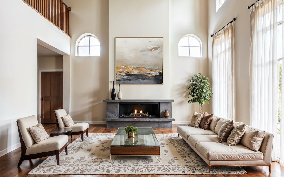 Abstract Acrylic Painting By Daniela Pasqualini, 61 X 61, Poetic Landscape - Bronze, Original Artwork