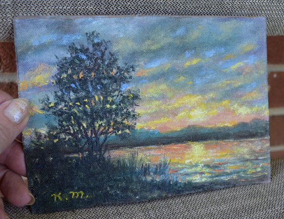 River Sundown - 5X7 oil