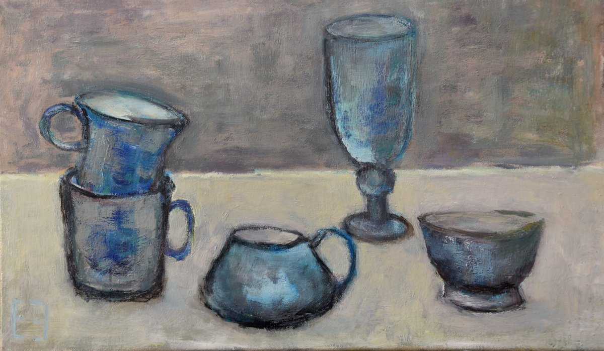 Sketch Of The Blue Cups By Elena Zapassky, 20 X 12, Artwork For Sale On Artfinder