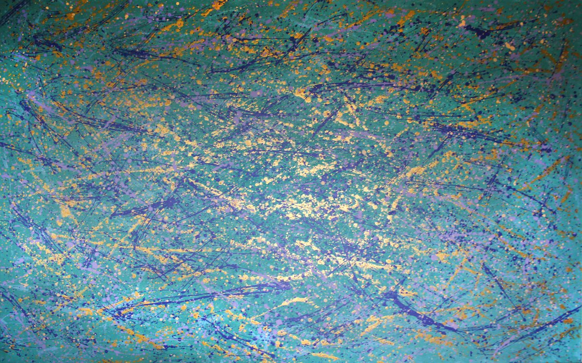 Expressive Abstract Acrylic Painting By Salana Art / Svetlana Samovarova, 63 X 39", Golden Vibes, Original Artwork