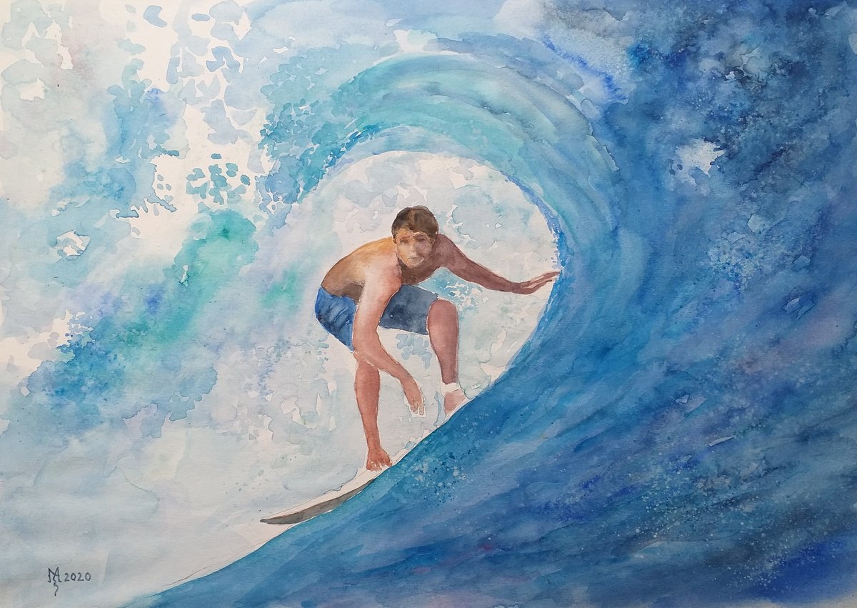 Impressionistic Watercolour , High Wave By Zoran Mihajlovic Muza, 18 X 12, Artwork For Sale On Artfinder