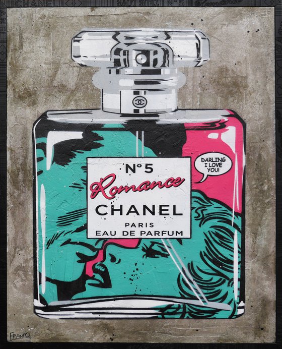 Chanel Fluro Romance 120cm x 150cm Chanel Perfume Bottle Concrete Urban Pop Art With Etched Frame