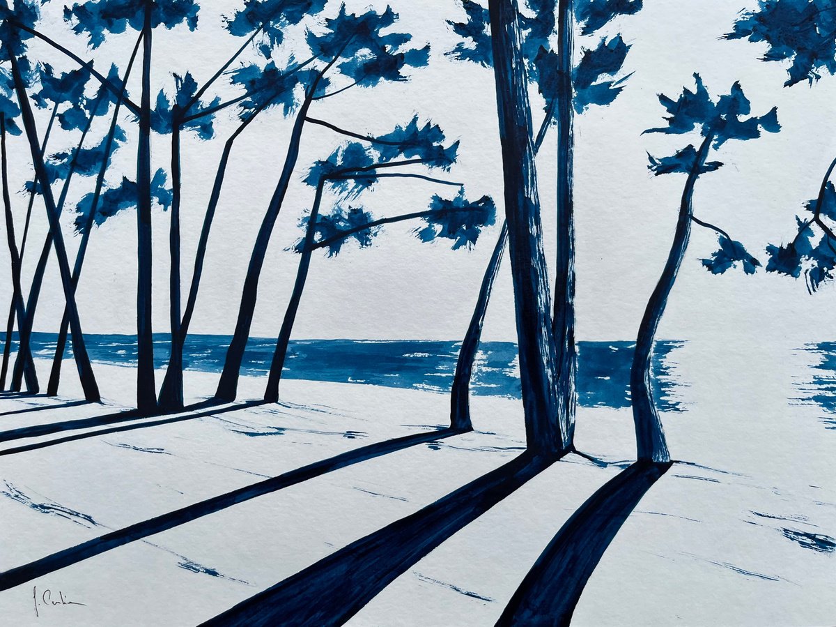 Landscape Acrylic Painting By Cadiou Frederic, 17 X 13, 9:13 At Cap Coz, Original Artwork