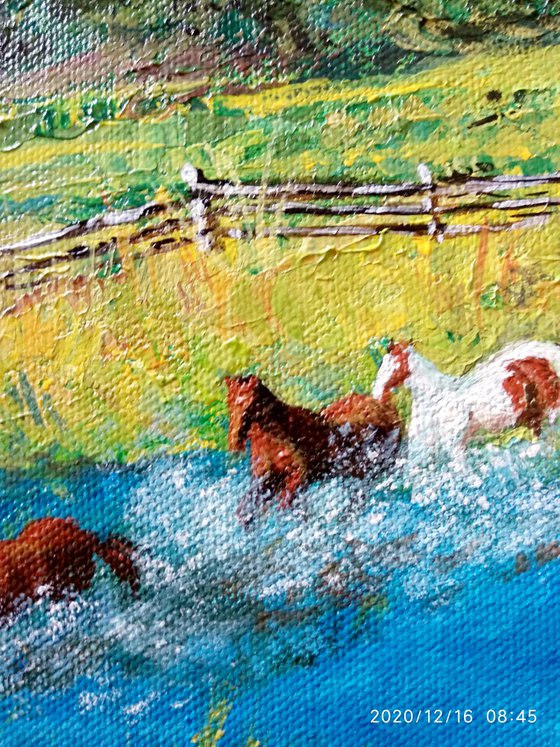 Ranch horses Miniature art