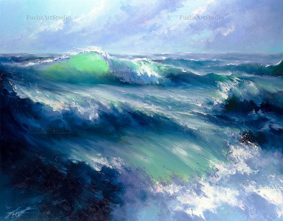Morning Storm. Seascape scene. Ocean Painting.
