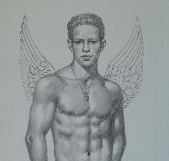 Drawing pencil angel of male nude #171212