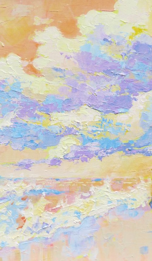 Small Dog Under a Big Sky. Seaside Painting. by Mary Kemp