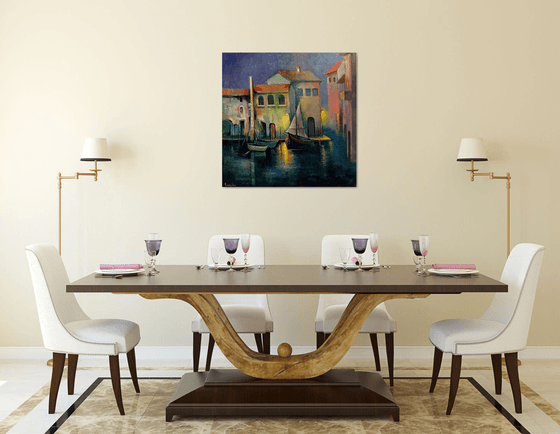 " Venice " Boats - 80 x 80cm Original Oil Painting