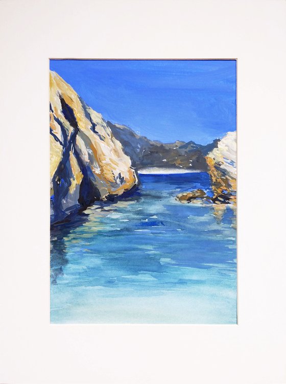 Porto Timoni beach of Corfu island - Corfu island - original watercolor painting - seascape painting - waves