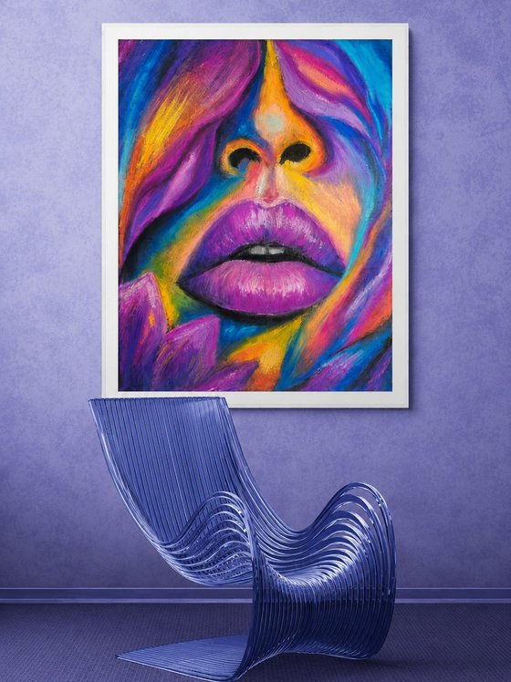 Purple Fever — Oil Pastel Female Lips