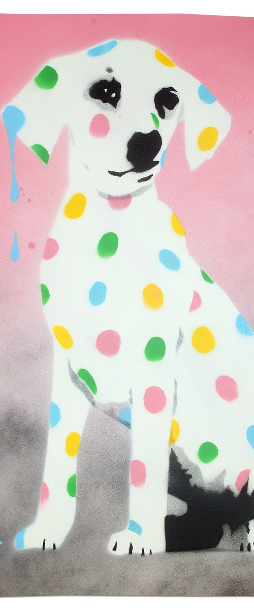 Damien's dotty, spotty, puppy dawg (pink on gorgeous watercolour paper). by Juan Sly