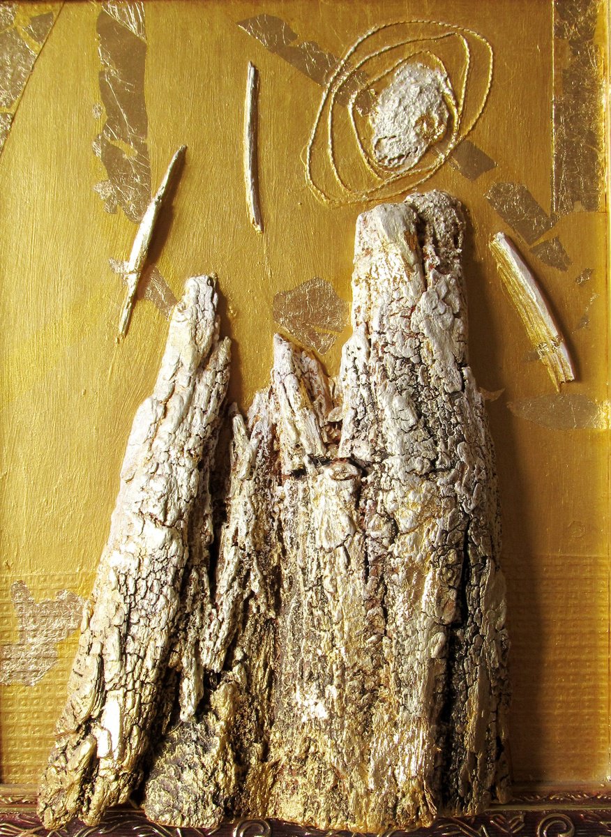 Surrealistic Abstract Wood Sculpture By Serhiy Roy, 11 X 14", The Golden Mountain #2, Original Artwork