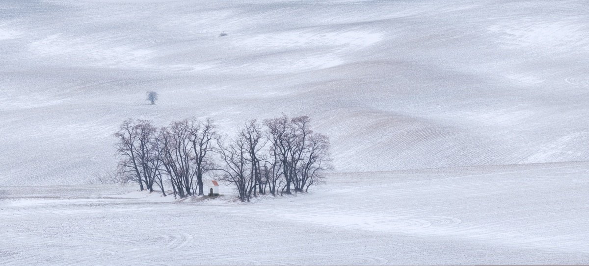 Photorealistic Landscape Photograph By Pavel Oskin, 96 X 43", Saint Barbora Chapel In Winter, Original Artwork