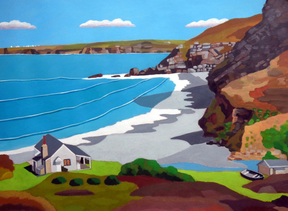 Landscape Acrylic Painting By Tim Treagust, 17 X 12", Millook Haven, Original Artwork