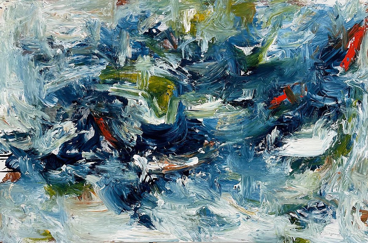 Abstract Landscape Acrylic Painting By Omar Obaid, 59 X 39", Through The Journey, Original Artwork