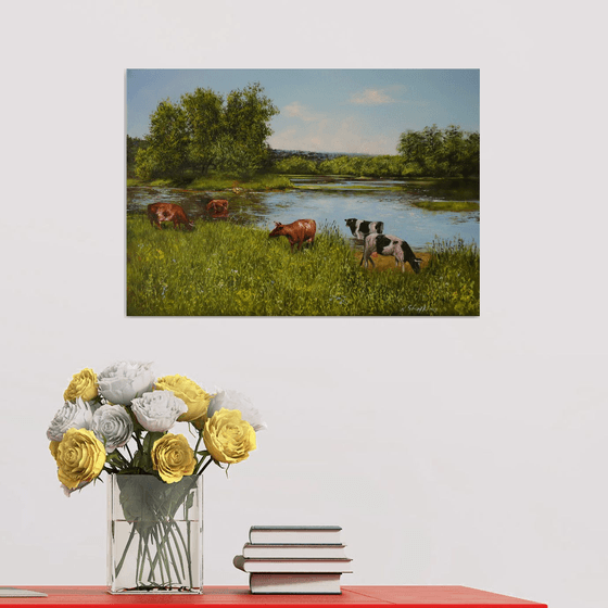 Cow Painting Summer Landscape