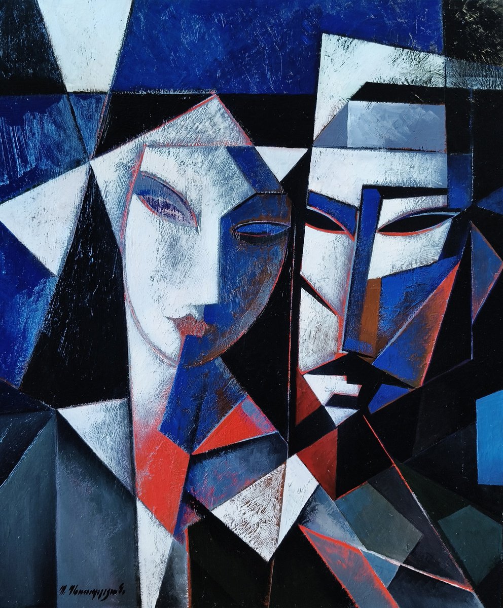 Geometric Oil Painting , Fragments Of Intimacy By Artrun Asatrian, 20 X 24, Artwork For Sale On Artfinder