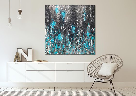 DETERMINED - Highly textured Brown & Teal abstract painting 100cm x 100cm - 2020 - READY TO HANG!