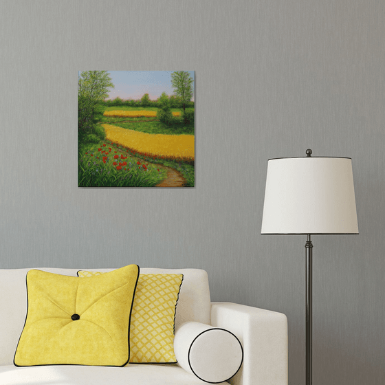 Country landscape with poppy meadow
