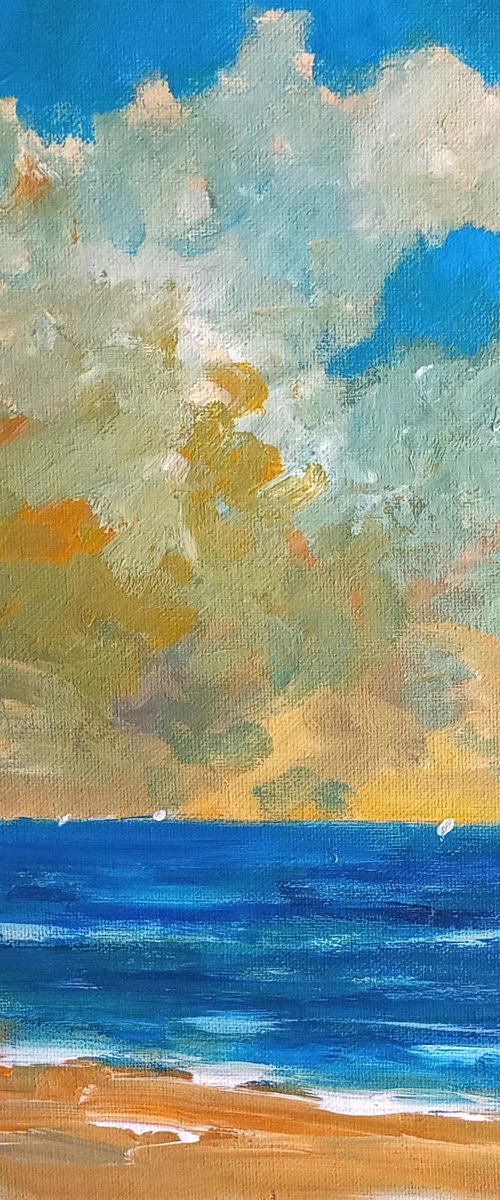 PACIFIC CLOUDS, DISTANT SAILBOATS by David J Edwards