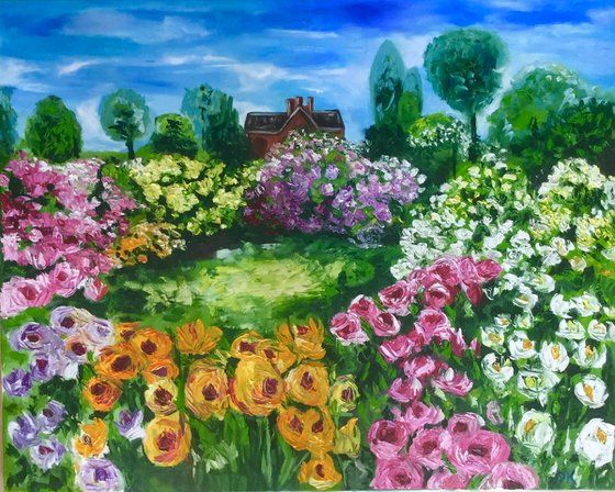 English Garden, roses, countryside, village