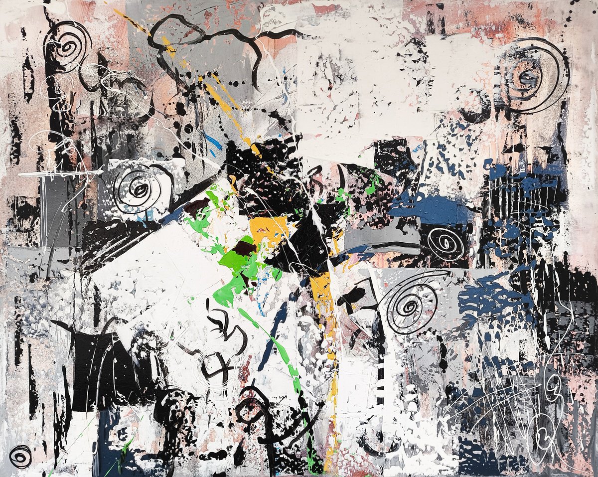 Abstract Oil Painting By Ruben Ghulyan, 39 X 31", Spirals Of Expression, Original Artwork