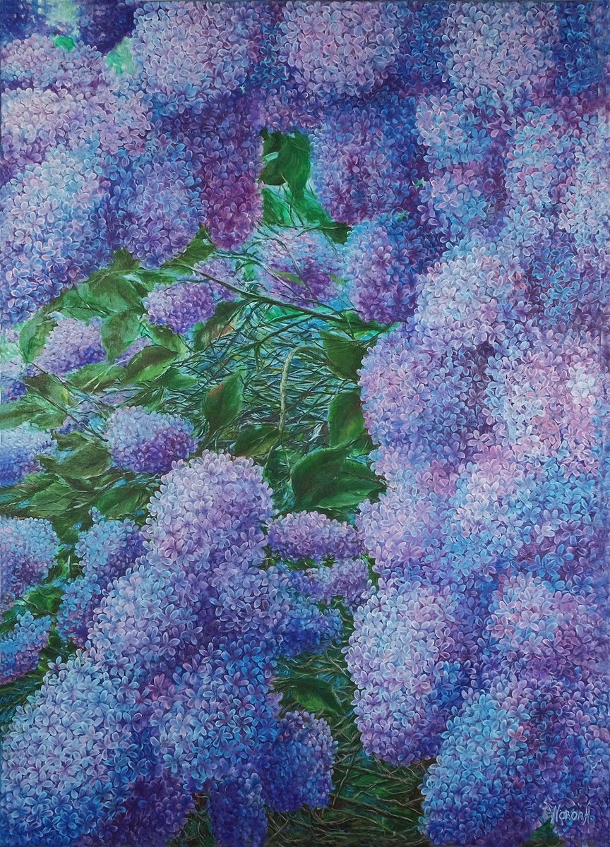 Botanical Oil Painting By Anastasia Woron, 20 X 28, Sea Of Lilacs, Original Artwork