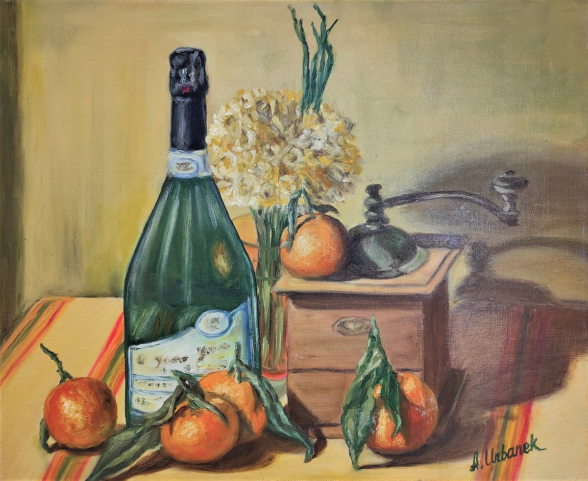 Impressionistic Still Life Oil Painting By Albina Urbanek, 18 X 15, Happy Daffodils, Original Artwork