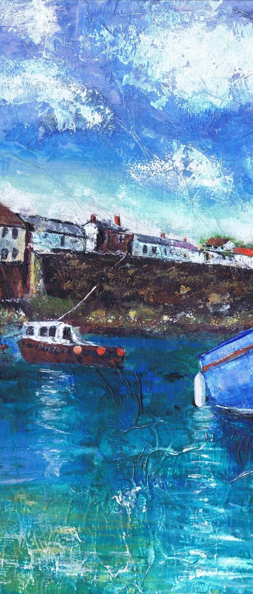 Boats in the Harbour, Coverack (framed) by Michele Wallington