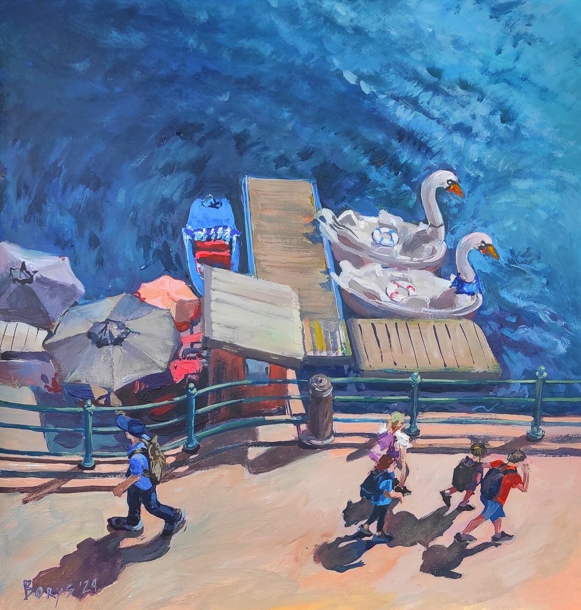 Impressionistic Landscape Acrylic Painting By Tetiana Borys, 11 X 11", Halstatt Embankment, Original Artwork