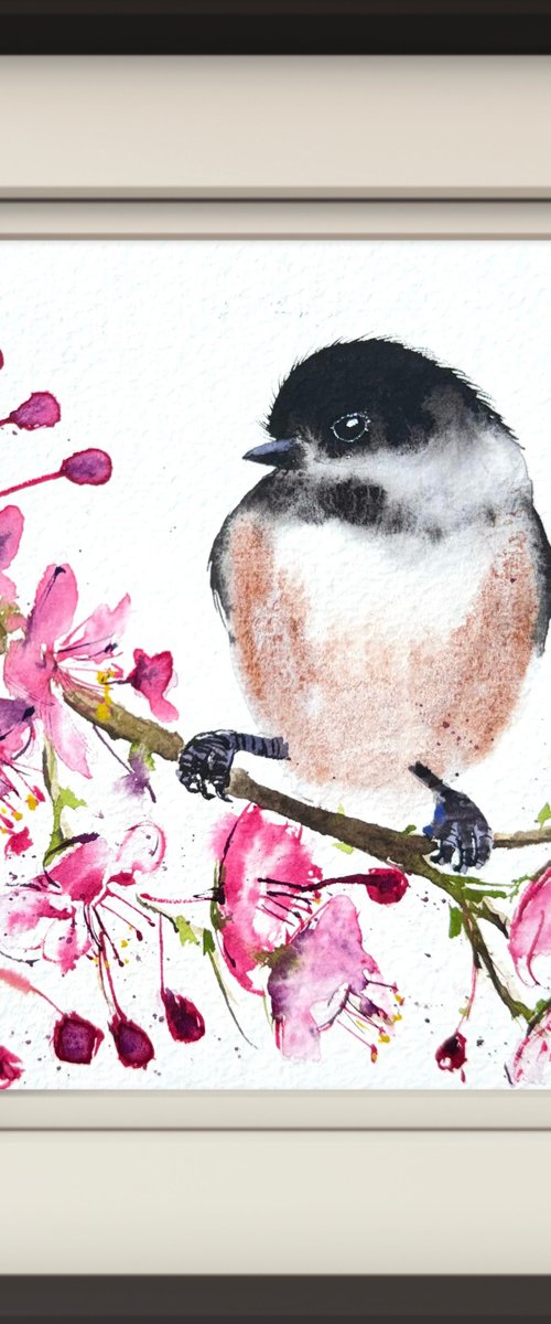 Black-capped chickadee Blossom by Yuliia Sharapova