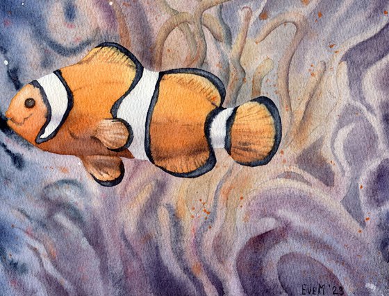 Nemofish underwater, coral reef life. Original artwork.