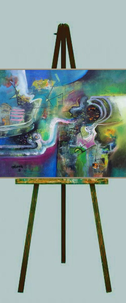 Confluence, Green Blue Purple, Beautiful Abstract Oil Painting, by Constantin Galceava