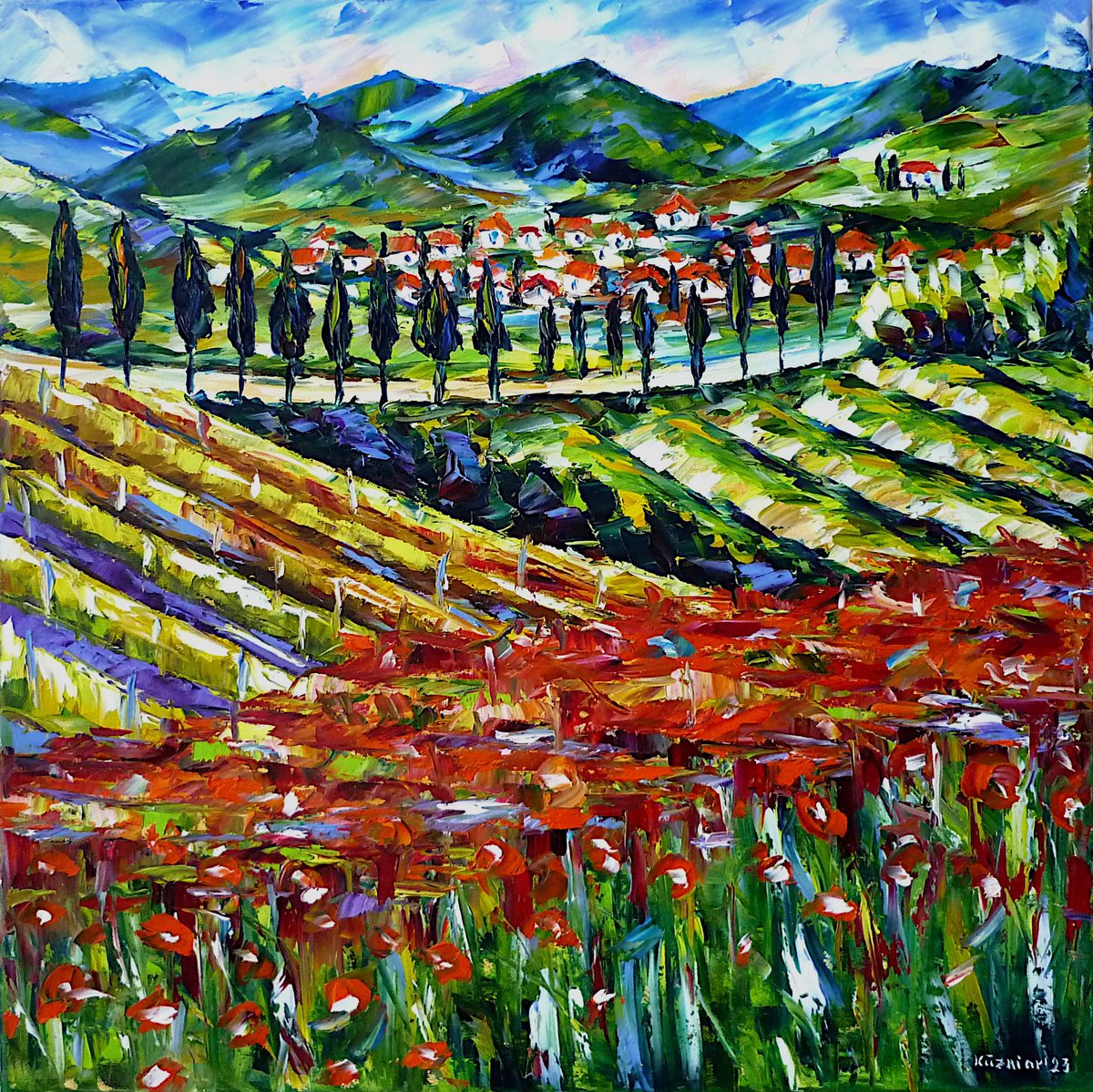 Expressive Oil Painting , Tuscany Landscape By Mirek Kuzniar, 24 X 24, Artwork For Sale On Artfinder