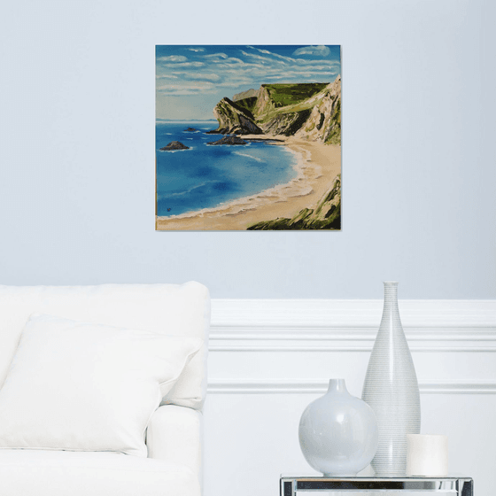 Coastline in England, original landscape sea oil painting, Gift, bedroom painting