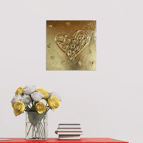Flowers on golden heart