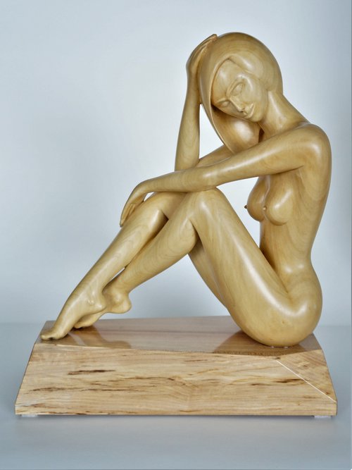 Nude Woman Wood Sculpture ALLURING by Jakob Wainshtein