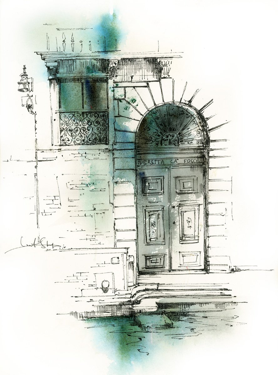 Impressionistic Cityscapes Painting By Sophie Rodionov, 12 X 16", Venice Door, Original Artwork